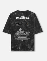 Harley Davidson Sportster Acid Wash Oversized T Shirt Motorcycle Blueprint Graphic Biker Streetwear Tee