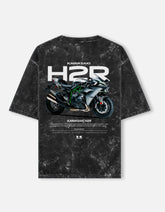 Kawasaki Ninja H2R Acid Wash Oversized T Shirt Superbike Motorcycle Graphic Streetwear Tee