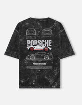 Porsche 911 GT3 RS Acid Wash Oversized T Shirt Sports Car Blueprint Graphic Streetwear Tee