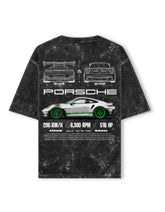 Porsche 911 GT3 RS Acid Wash Oversized T Shirt Blueprint Sports Car Graphic Streetwear Tee