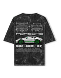 Porsche 911 GT3 RS Acid Wash Oversized T Shirt Blueprint Sports Car Graphic Streetwear Tee