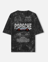 Porsche 911 GT3 RS Blueprint Acid Wash Oversized T Shirt Performance Sports Car Streetwear Graphic Tee