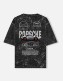 Porsche 911 GT3 RS Blueprint Acid Wash Oversized T Shirt Performance Sports Car Streetwear Graphic Tee