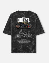 Ducati Diavel Acid Wash Oversized T Shirt Motorcycle Blueprint Graphic Cruiser Streetwear Tee