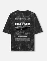Dodge Charger Blueprint Acid Wash Oversized T Shirt Classic American Muscle Car Graphic Streetwear Tee