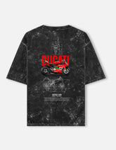Ducati 1199 Panigale Acid Wash Oversized T Shirt Motorcycle Blueprint Graphic Racing Streetwear Tee