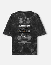 Harley Davidson FXDR Acid Wash Oversized T Shirt Cruiser Motorcycle Blueprint Graphic Streetwear Tee