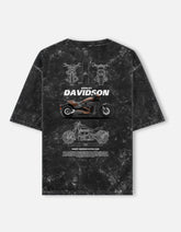 Harley Davidson Softail FXDR Acid Wash Oversized T Shirt Motorcycle Blueprint Graphic Biker Streetwear Tee