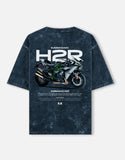 Kawasaki Ninja H2R Acid Wash Oversized T Shirt Superbike Motorcycle Graphic Streetwear Tee
