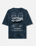 Tesla Cybertruck Blueprint Acid Wash Oversized T Shirt Electric Truck Streetwear Graphic Tee