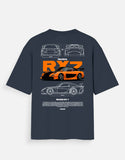 Mazda RX7 Oversized T Shirt JDM Sports Car Blueprint Graphic Streetwear Tee