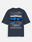 Lamborghini Aventador Blue Supercar Oversized T Shirt Luxury Sports Car Streetwear Tee