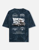 Back To The Future DeLorean DMC 12 Acid Wash Oversized T Shirt Time Machine Blueprint Graphic Streetwear Tee