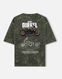 Ducati Diavel Acid Wash Oversized T Shirt Motorcycle Blueprint Graphic Cruiser Streetwear Tee
