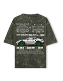 Porsche 911 GT3 RS Acid Wash Oversized T Shirt Blueprint Sports Car Graphic Streetwear Tee