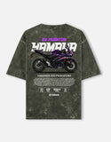 Yamaha R3 Phantom Acid Wash Oversized T Shirt Purple Sportbike Graphic Streetwear Motorcycle Rider Tee