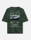 Tesla Cybertruck Blueprint Acid Wash Oversized T Shirt Electric Truck Streetwear Graphic Tee