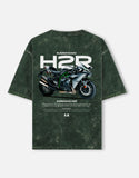 Kawasaki Ninja H2R Acid Wash Oversized T Shirt Superbike Motorcycle Graphic Streetwear Tee