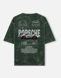 Porsche 911 GT3 RS Blueprint Acid Wash Oversized T Shirt Performance Sports Car Streetwear Graphic Tee