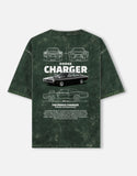 Dodge Charger Blueprint Acid Wash Oversized T Shirt Classic American Muscle Car Graphic Streetwear Tee