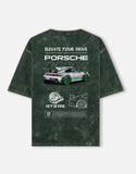 Porsche GT3 RS Elevate Your Drive Acid Wash Oversized T Shirt Motorsport Streetwear Graphic Tee