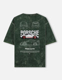 Porsche 911 GT3 RS Acid Wash Oversized T Shirt Sports Car Blueprint Graphic Streetwear Tee