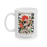 Beauty Aesthetic Coffee Mug Vintage Floral Collage Art Design Stylish Typography Ceramic Mug Trendy Gift For Women Modern Artistic Coffee Cup