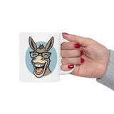 Funny Donkey Coffee Mug Cartoon Animal Face With Glasses Cute Smiling Ceramic Mug Premium Printed Cup Gift for Animal Lovers