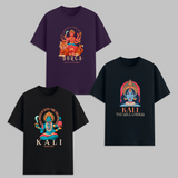 Durga Kali Graphic T Shirt Combo Pack Hindu Goddess Printed Cotton Unisex Spiritual Aesthetic Graphic Tees Black Trendy Casual Wear India