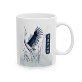 Garza Bird Coffee Mug Minimalist Crane Art Ceramic Mug Nature Aesthetic Wildlife Ink Wash Design Elegant Gift for Bird Lovers Modern Coffee Cup