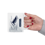 Garza Bird Coffee Mug Minimalist Crane Art Ceramic Mug Nature Aesthetic Wildlife Ink Wash Design Elegant Gift for Bird Lovers Modern Coffee Cup