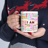 I Am Positive Affirmation Word Cloud Coffee Mug Motivation Mindset Success Confidence Inspirational Typography Ceramic Mug