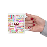 I Am Positive Affirmation Word Cloud Coffee Mug Motivation Mindset Success Confidence Inspirational Typography Ceramic Mug