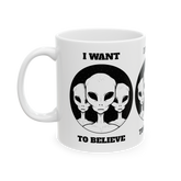 Alien Believe Coffee Mug UFO Sci Fi Aesthetic Mug Minimalist Space Graphic Ceramic Mug Funny Alien Lover Gift Cosmic Universe Coffee Cup