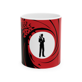 Spy Agent Coffee Mug Secret Agent 007 Style Action Graphic Red Swirl Gun Barrel Design Ceramic Coffee Mug Cool Movie Inspired Gift