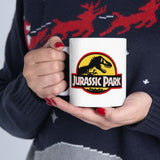 Jurassic Park Coffee Mug Dinosaur Logo Retro Typography T Rex Graphic Ceramic Mug Premium Printed Cup Movie Fan Gift