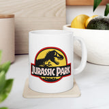 Jurassic Park Coffee Mug Dinosaur Logo Retro Typography T Rex Graphic Ceramic Mug Premium Printed Cup Movie Fan Gift
