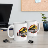 Jurassic Park Coffee Mug Dinosaur Logo Retro Typography T Rex Graphic Ceramic Mug Premium Printed Cup Movie Fan Gift