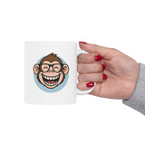 Funny Monkey Coffee Mug Cute Smiling Cartoon Monkey With Glasses Ceramic Mug Premium Printed Cup Gift for Animal Lovers