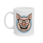 Funny Pig Coffee Mug Cute Smiling Pig With Glasses Cartoon Ceramic Mug Premium Printed Cup Gift for Animal Lovers
