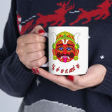 Tamil Folk Art Poochandi Face Coffee Mug Traditional Tamil Mask Design Mug Cultural Art Ceramic Coffee Mug Unique Gift