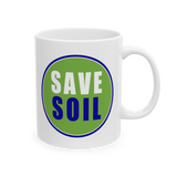 Save Soil Coffee Mug Minimal Typography Eco Message Ceramic Mug Green Blue Logo Printed Cup Environmental Awareness Gift