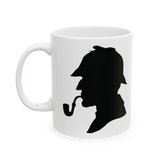 Sherlock Holmes Silhouette Coffee Mug Detective Classic Mystery Art Ceramic Mug Vintage Minimal Black White Coffee Cup Gift for Readers