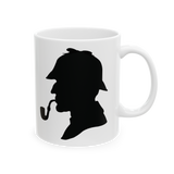 Sherlock Holmes Silhouette Coffee Mug Detective Classic Mystery Art Ceramic Mug Vintage Minimal Black White Coffee Cup Gift for Readers