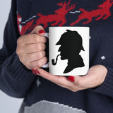 Sherlock Holmes Silhouette Coffee Mug Detective Classic Mystery Art Ceramic Mug Vintage Minimal Black White Coffee Cup Gift for Readers