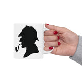 Sherlock Holmes Silhouette Coffee Mug Detective Classic Mystery Art Ceramic Mug Vintage Minimal Black White Coffee Cup Gift for Readers