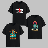 Shiva Graphic T Shirt Combo Pack Hindu God Printed Cotton Unisex Mahadev Trishul Spiritual Aesthetic Black Graphic Tees India