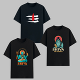 Shiva Graphic T Shirt Combo Pack Hindu God Printed Cotton Unisex Mahadev Trishul Spiritual Aesthetic Black Graphic Tees India