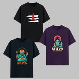 Shiva Graphic T Shirt Combo Pack Hindu God Printed Cotton Unisex Mahadev Trishul Spiritual Aesthetic Black Graphic Tees India