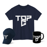 Top G Graphic T Shirt Combo Pack Premium Cotton Minimal Logo Streetwear Tee Cap Mug Set Bold Typography Design